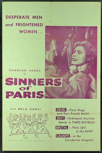 SINNERS OF PARIS (1958) 10666 Original Ellis Films One Sheet Poster (27x41). Folded. Very Fine Condition.