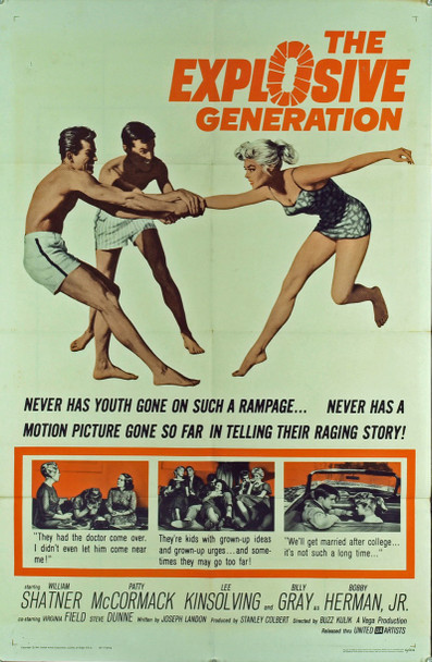 EXPLOSIVE GENERATION, THE (1961) 11123   William Shatner Movie Poster Original United Artists One Sheet Poster (27x41).  Folded. Fine plus condition.