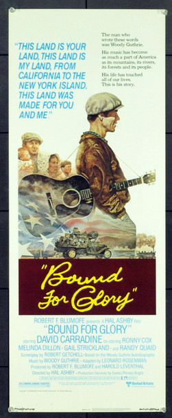 BOUND FOR GLORY (1976) 12358   David Carradine Movie Poster Original United Artists Insert Poster. Rolled. Very Fine Plus