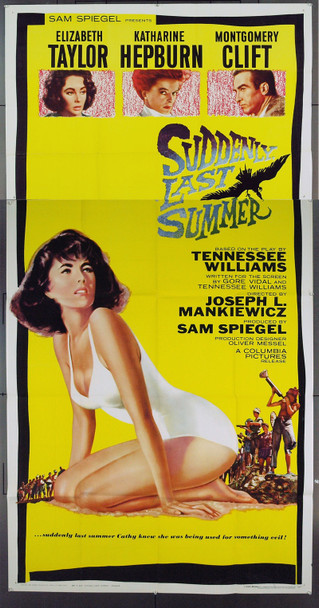 SUDDENLY, LAST SUMMER (1960) 13606 Movie Poster  U.S. 41x81  Elizabeth Taylor  Montgomery Clift  Katherine Hepburn  Joseph L. Mankiewicz Original Columbia Pictures Three Sheet (41x81). Very Fine Plus.