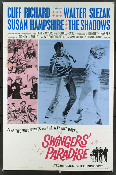 SWINGERS' PARADISE (1965) 15091 Movie Poster (27x41) Cliff Richard  Walter Slezak  Susan Hampshire  The Shadows   Sidney J. Furie Original American International Pictures One Sheet Poster (27x41).  Folded.  Very Fine Condition.