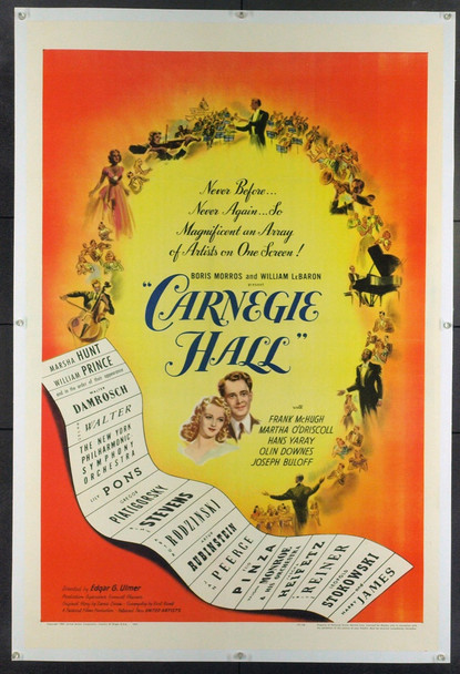 CARNEGIE HALL (1947) 19481 Original United Artists One Sheet Poster (27x41).  Linen-Backed.  Very Fine To Very Fine Plus Condition.