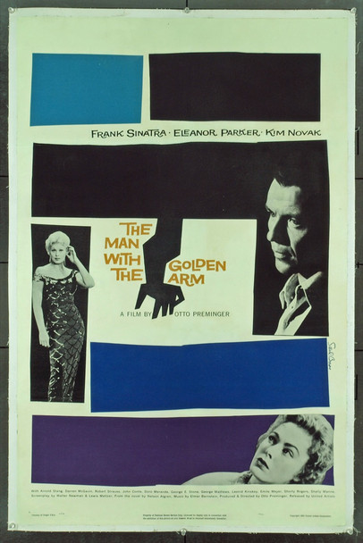 MAN WITH THE GOLDEN ARM, THE (1955) 20585 Original Movie Poster (27x41) Frank Sinatra  Eleanor Parker  Kim Novak Original United Artists One-Sheet Poster (27x41). Saul Bass Artwork. Linen-backed. Very Fine Condition.