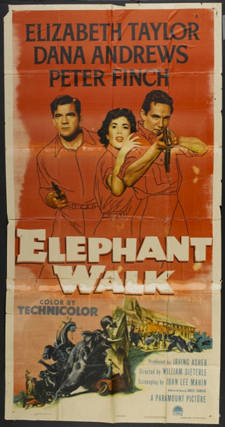 ELEPHANT WALK (1954) 13598  Movie Poster  Elizabeth Taylor  Dana Andrews  Peter Finch   Original Paramount Pictures Original Three Sheet Poster (41x81).  Folded.  Good.