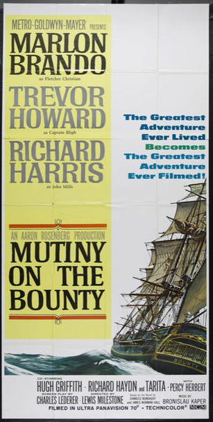 MUTINY ON THE BOUNTY (1962) 12804 Original MGM Three Sheet Poster (41x81).  Folded.  Very Fine.