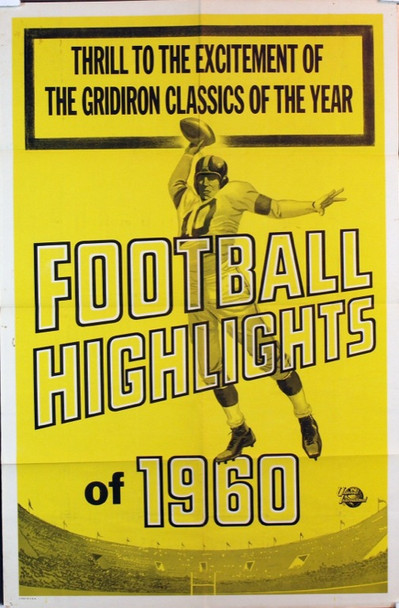 FOOTBALL HIGHLIGHTS OF 1960 (1960) 3374 Movie Poster Documentary NFL Review of Season Original Universal Pictures One Sheet Poster (27x41). Folded. Fine plus condition.