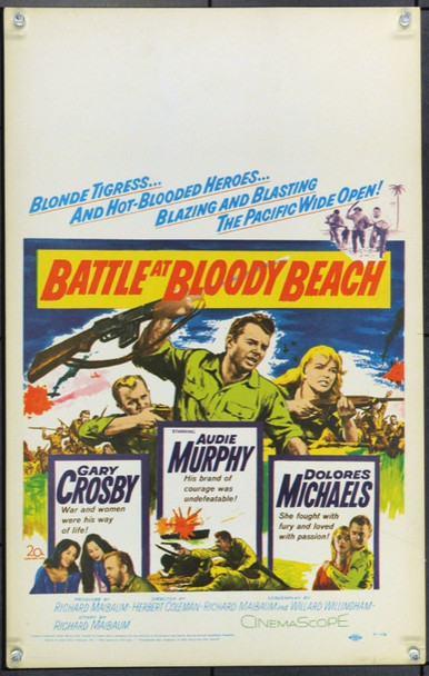 BATTLE AT BLOODY BEACH (1961) 21831 Movie Poster (14x22) Audie Murphy  Gary Crosby  Dolores Michaels  Herbert Coleman Original 20th Century-Fox Window Card (14x22).  Unfolded.  Very Fine.