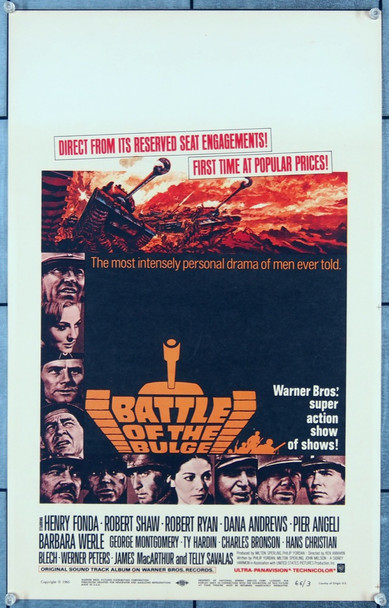 BATTLE OF THE BULGE (1966) 21833 Movie Poster (14x22) Window Card  Robert Shaw  Robert Ryan  Dana Andrews  Ken Annakin Original Warner Brothers Window Card (14x22). Unfolded.  Very Fine.