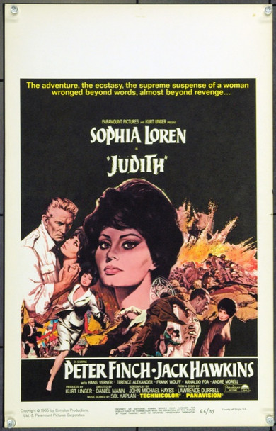 JUDITH (1966) 21878 Original Paramount Pictures Window Card (14x22).  Unfolded.  Very Fine.