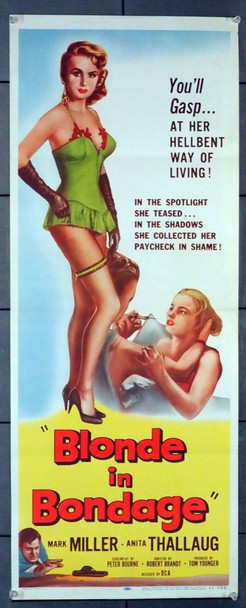 BLONDE IN BONDAGE (1957) 6695  Sexploitation Movie Poster Original DCA Insert Poster (14x36). Folded.  Fine Plus condition.