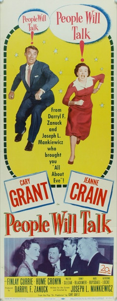 PEOPLE WILL TALK (1951) 16410 Movie Poster (14x36)  Cary Grant  Jeanne Crain   Hume Cronyn  Joseph L. Mankiewicz Original 20th Century-Fox Insert Poster (14x36). Very Good Plus Condition