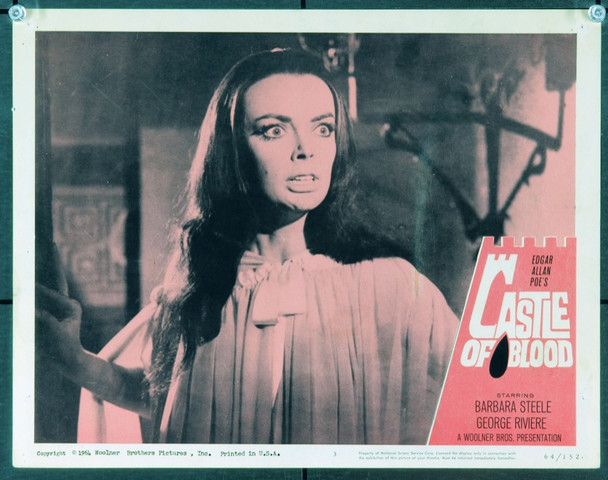 CASTLE OF BLOOD (1964) 20493 Original Woolner Brothers Pictures Portrait Lobby Card (11x14).  Portrait of Barbara Steele.  Fine plus to very fine condition.