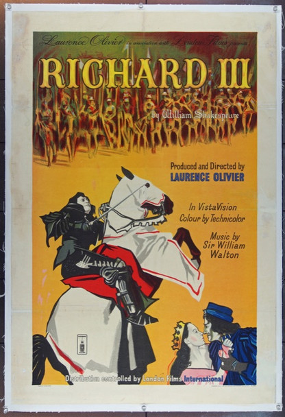 RICHARD III (1955) 8732 Original British One Sheet Poster (27x41). Stone Lithograph. Linen-Backed. Fine Condition.