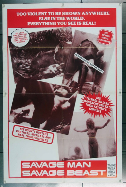 SAVAGE MAN SAVAGE BEAST (1975) 23105 Original Aquarius Releasing One Sheet Poster (27x41).  Folded.  Very Fine.