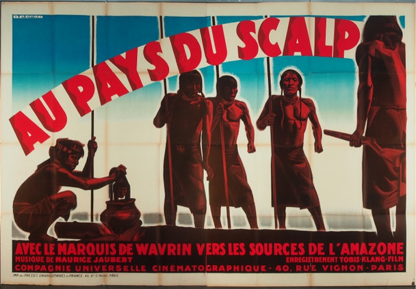 PAYS DU SCALP, AU (1931) 25443 Original Movie Poster  Rene Peron Original French Double Grande Poster (64x96).  Stone Lithograph.  Folded.  Fine Plus Condition.