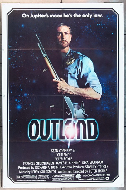 OUTLAND (1981) 2114 Movie Poster (27x41)   Sean Connery  Peter Boyle  Peter Hyams  70MM Exhibition Poster Original Warner Brothers One Sheet Poster (27x41).  Folded.  Fine Plus To Very Fine.  70MM