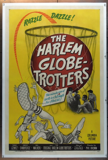 HARLEM GLOBETROTTERS (1951) 2050  Movie Poster  Thomas Gomez  Peter Thompson  Dorothy Dandridge  Basketball Stars  Phil Brown  Will Jason  Linen-Backed  Art by Jack Davis Columbia Pictures Original One-Sheet Poster (27x41)  Very Good Plus Condition  LInen-Backed.