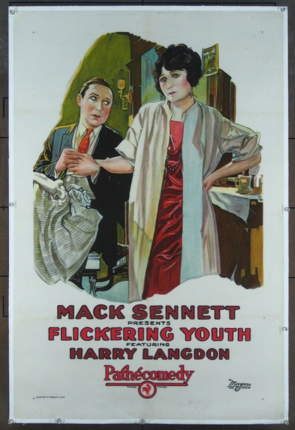 FLICKERING YOUTH (1924) 25798 Original One-Sheet Movie Poster (27x41)  Harry Langdon   Alice Day   Directed by Erle C. Kenton   Superb! Pathe Exchange Original One-Sheet Poster (27x41) Stone Lithograph    Linen-Backed  Very Fine Condition