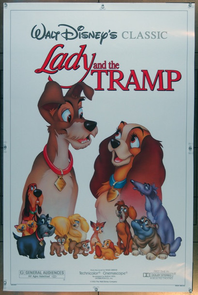 LADY AND THE TRAMP (1955) 319 Walt Disney Original 1986 Re-release One Sheet Poster (27x41).  Rolled.  Very Fine Plus.