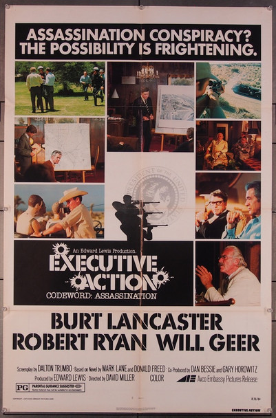 EXECUTIVE ACTION (1973) 1982 Movie Poster (27x41) Folded  Burt Lancaster  David Miller Original AVCO Embassy Pictures 1976 Re-Release One Sheet Poster (27x41).   Very Good Condition