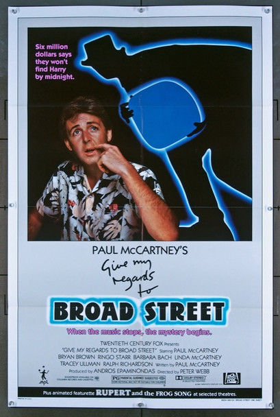 GIVE MY REGARDS TO BROAD STREET (1984) 3276 Movie Poster  Paul McCartney  Ringo Starr  Ralph Richardson  Peter Webb 20th Century Fox Original One-Sheet Poster  (27x41) Folded  Very Fine Plus Condition