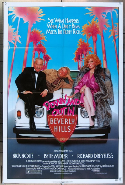 DOWN AND OUT IN BEVERLY HILLS (1986) 2691  Movie Poster  Richard Dreyfuss  Bette Midler  Nick Nolte  Paul Mazursky Original Touchstone One-Sheet Poster (27x41) Folded  Very Fine Condition
