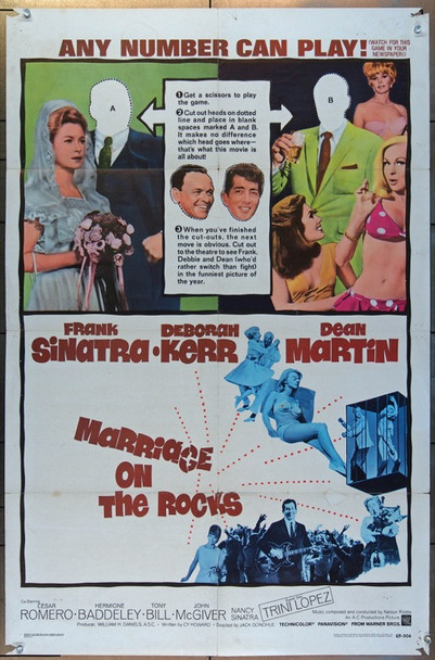 MARRIAGE ON THE ROCKS (1965) 26119  Movie Poster  27x41  Dean Martin  Deborah Kerr  Jack Donohue Warner Brothers Original One Sheet Poster  27x41  Folded  Very Good Plus Condition