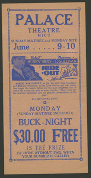 HIDE-OUT (1934) 15514 Theater Herald or Handbill  (9x4)  Palace Theater  Hico, Texas  Fine Condition