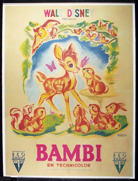 BAMBI (1942) 11886 Movie Poster (47x63) Linen Backed  Disney Animation Classic  Michel Gerard Art  David Hand Original French Grande Poster (47x63)  Linen Backed   Very Fine Condition  Art by Michel Gerard