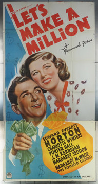 LET'S MAKE A MILLION (1936) 28809 Movie Poster  Folded  Quite Rare   Edward Everett Horton  Charlotte Wynters  Porter Hall  J.M. Kerrigan   Ray McCarey Paramount Pictures Original U.S. Three Sheet Poster  41x81  Folded  Fine Plus Condition