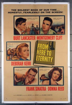 FROM HERE TO ETERNITY (1953) 28741 One-Sheet Movie Poster (27x41) Montgomery Clift  Frank Sinatra Burt Lancaster  Donna Reed  Merle Travis  Ernest Borgnine  Directed by Fred Zinnemann Original Columbia Pictures One-Sheet Poster (27x41) Linen-Backed  Fine Condition, Restored