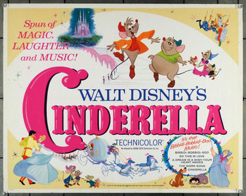 CINDERELLA (1950) 911 Original RKO U.S. Half Sheet Poster (22x28)  Re-release of 1965   Fine Plus Condition