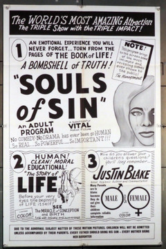 SOULS OF SIN ( 60'S ) 3538   Sexploitation Movie Poster  Triple-Feature!! Independent Original U.S. One-Sheet Poster (27x41) Folded  Late 1960s  Very Fine