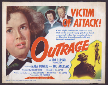 OUTRAGE (1950) 8951   Mala Powers Movie Poster  Directed by Ida Lupino RKO Pictures Original U.S. Title Card (11x14)  Good Condition