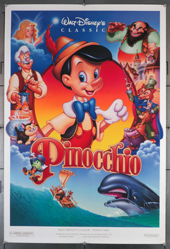 PINOCCHIO (1940) 6043   Walt Disney Original 1992 Re-release Poster  Original U.S. One-Sheet Poster (27x40)  Double Sided  Rolled  Very fine  1992 Re-release Poster