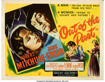 OUT OF THE PAST (1947) 29377 Movie Poster   Robert Mitchum  Jane Greer  Kirk Douglas  Rhonda Fleming  Jacques Tourneur  Noir Masterpiece! Original U.S. Half-Sheet Poster (22x28) Folded  Very Good Plus to Fine