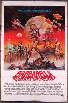 BARBARELLA (1968) 2061 Movie Poster  Jane Fonda  John Phillip Law  Anita Pallenberg  Roger Vadim   Art by Boris Vallejo Original Paramount Picture 1977 Re-release One Sheet Poster (27x41).  Very fine condition.