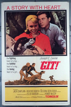 GIT! (1965) 5295  Movie Poster  (27x41)  Jack Chaplain  Heather North  Leslie Bradley  English Setter Named Rock!  Ellis Kadison Original Embassy Pictures One Sheet Poster (27x41).  Folded.   Very Fine Condition.