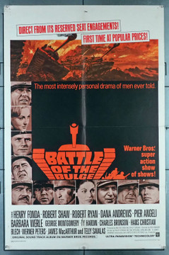 BATTLE OF THE BULGE (1966) 3714  Dana Andrews   Henry Fonda   Robert Shaw  Movie Poster  Ken Annakin Original Warner Brothers One Sheet Poster (27x41).  Folded.  Very Good  Theater-Used Condition