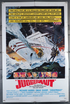 JUGGERNAUT (1974) 2060 Movie Poster (27x41)   RICHARD HARRIS   OMAR SHARIF   ANTHONY HOPKINS  Movie Poster  Art by Robert McCall Original U.S. One-Sheet Poster (27x41)  Folded   Fine Theater-Used Condition