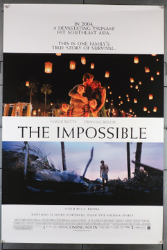 IMPOSSIBLE, THE (2012) 29397   Naomi Watts   Ewan McGregor   Tom Holland   Movie Poster Original U.S. One-Sheet Poster (27x40)  Rolled  Very Fine Condition