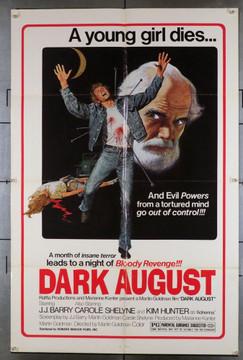 DARK AUGUST (1976) 3792 Movie Poster   J.J. Barry   Kim Hunter  Carolyn Barry  Martin Goldman Original Howard Mahler Films One Sheet Poster (27x41).  Folded.  Very Fine Condition.