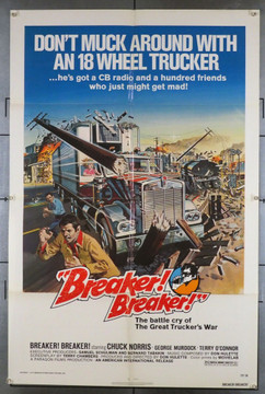 BREAKER! BREAKER! (1977) 3800 Movie Poster (27x41)  Chuck Norris  Don Hulette    Original American International Pictures One Sheet Poster (27x41).  Folded.  Fine Condition.