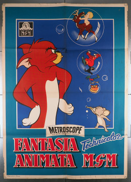 FANTASIA ANIMATA (1958) 15436  Italian Tom and Jerry Animation Poster from MGM Original Italian 39x55 Poster   Folded   Very Good Plus Condition