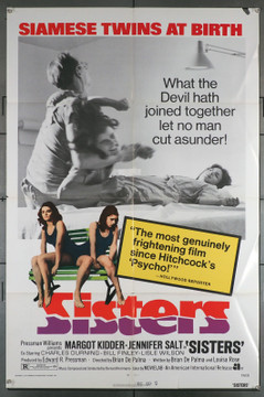 SISTERS (1973) 4935   Margot Kidder   Jennifer Salt    Brian DePalma  Movie Poster Original American International Pictures One Sheet Poster (27x41).  Folded.  Very Good Plus