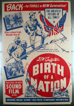 BIRTH OF A NATION (1915) 7555  Movie Poster  40x60 Re-release dating from 1930s - 1940s  D.W. Griffith Original Griffith Re-release poster (40x60)  Folded  Very Good Condition