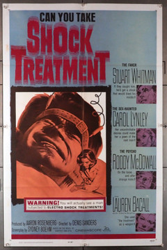 SHOCK TREATMENT (1964) 2422   Movie Poster (27x41)  Folded  Stuart Whitman  Lauren Bacall  Carol Lynley  Roddy McDowall  Ossie Davis  Denis Sanders Original U.S. One-Sheet Poster (27x41) Folded  Very Good Plus Condition