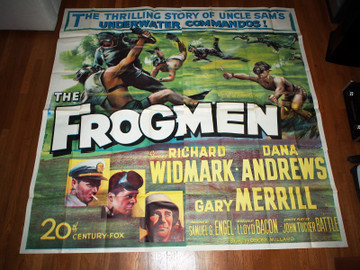 FROGMEN, THE (1951) 29093 Movie Poster (81x81) U.S. Six-Sheet  Dana Andrews  Richard Widmark  Jeffrey Hunter  Gary Merrill  Robert Wagner  SCUBA  /  UNDERWATER   Original U.S. Six-Sheet Poster (81x81)  Folded and in Fine Plus to Very Fine Condition  Large Format Poster  Colors Vivid