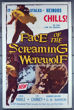 FACE OF THE SCREAMING WEREWOLF (1964) 8967  Movie Poster  Folded  Very Fine  Landa Varle   Lon Chaney, Jr.  Original U.S. One-Sheet Poster (27x41) Folded  Very Fine Condition