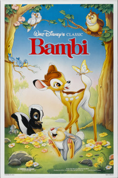 BAMBI (1942) 7082  Movie Poster   Re-release of 1988  Rolled  Disney Animation One-Sheet Original U.S. One-Sheet Poster  Rolled  Very Fine  Re-release of 1988